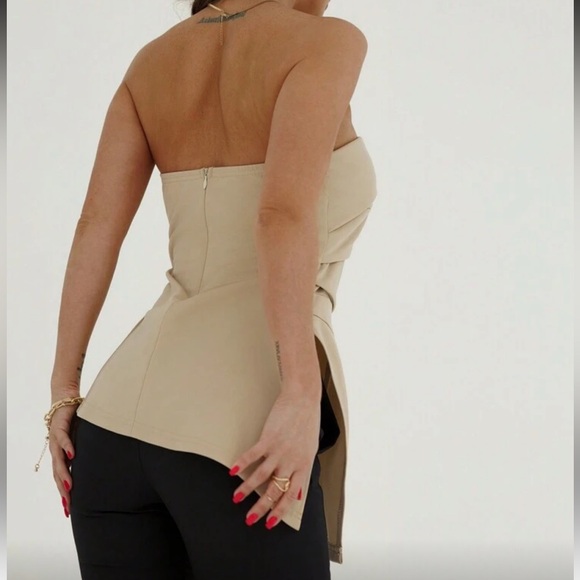 Beige tube top with asymmetrical split hem - Picture 3 of 5